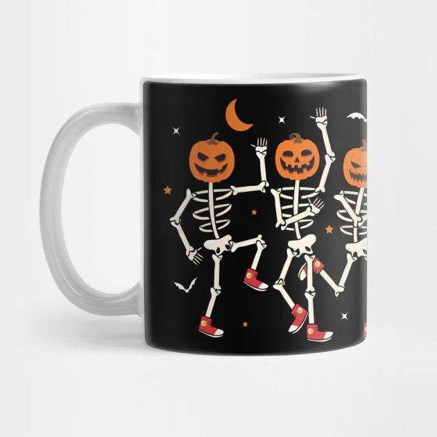 Dancing Skeleton Pumpkin Retro Halloween Spooky Pumpkin Face by DonVector